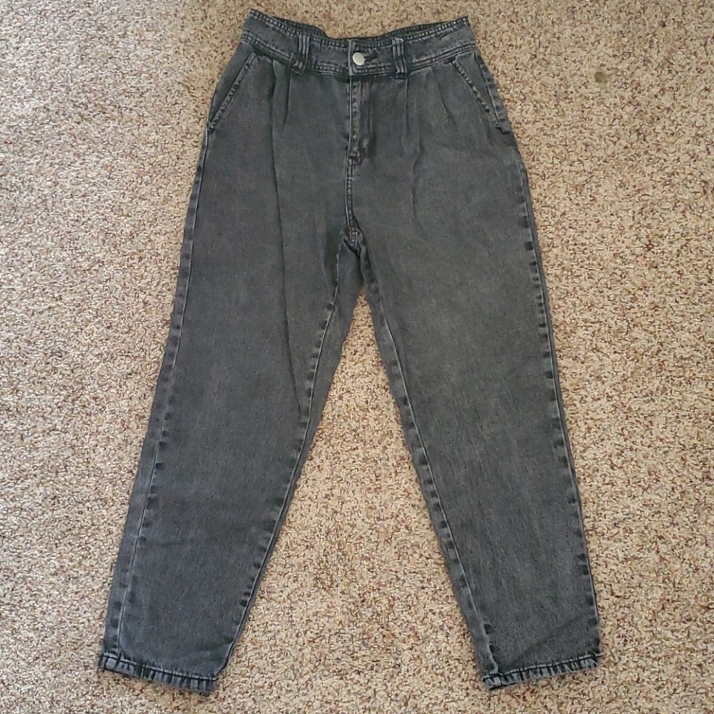 Grey Cropped Mom Jeans